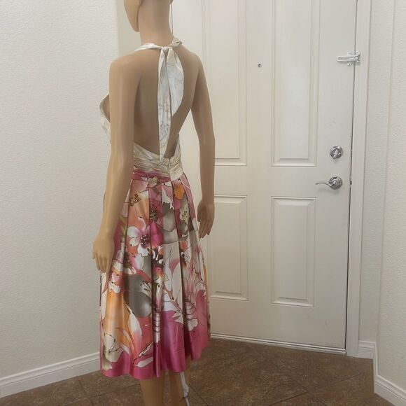 Adrianna Papel Occasions Dress Size 6 Silk Halter Backless Floral Pleated Sequin - Picture 6 of 12